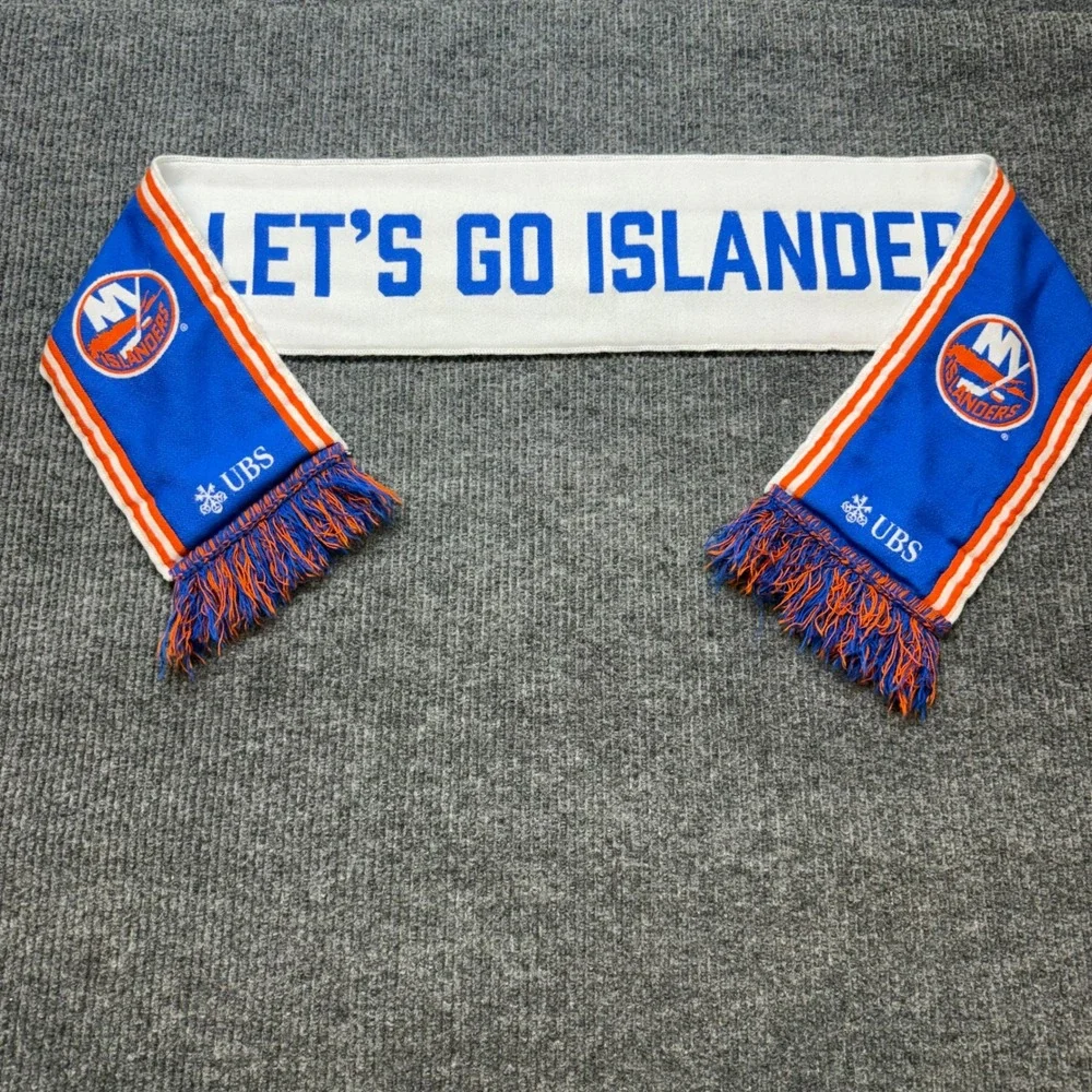New York Islanders NHL Hockey Scarf Blue Orange White UBS Fringed Fan Gear
